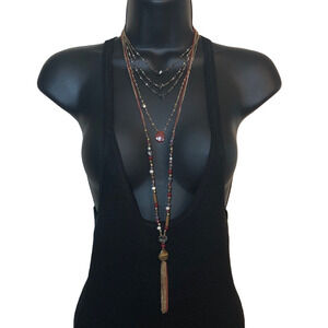 Curated bundle layered look chain and stone gemstone beads necklaces lot 2